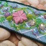 Lattice Flower Embroidery Cuff Bracelet, Beading..