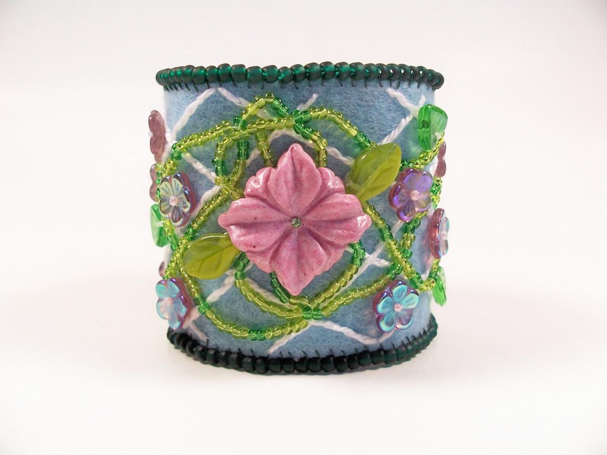 Lattice Flower Embroidery Cuff Bracelet, Beading Tutorial In Pdf