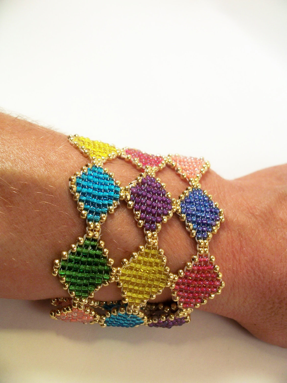 Stained Glass Bracelet Cuff Pattern, Beading Tutorial In Pdf