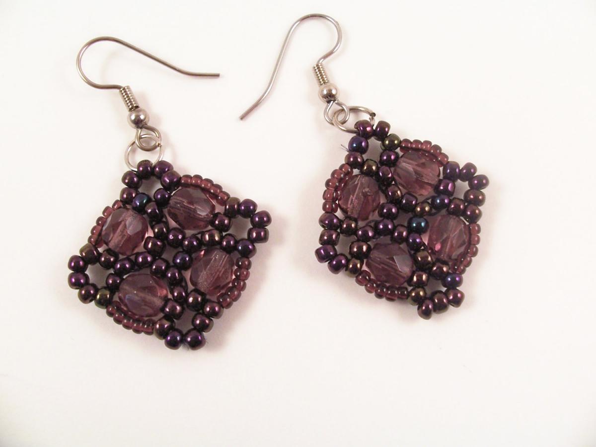 Fire Polished Cluster Earring Pattern, Beading Tutorial In Pdf